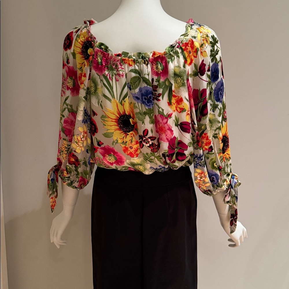 NWOT ALICE + OLIVIA ALTA FLORAL PRINT SILK BLEND BLOUSE ON/OFF SHOULDER SZ LARGE - Picture 10 of 15